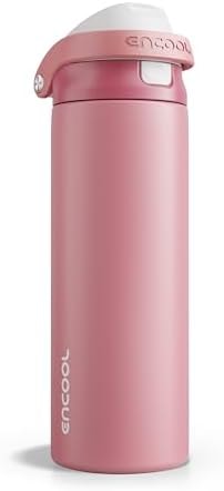 ENCOOL Leakproof Insulated Water Bottle with Straw Dual-Sip Water Bottle Bag-Safe Design for Work, Commute & Gym – Keeps Drinks Cold All Day, 24 oz, Vermilion