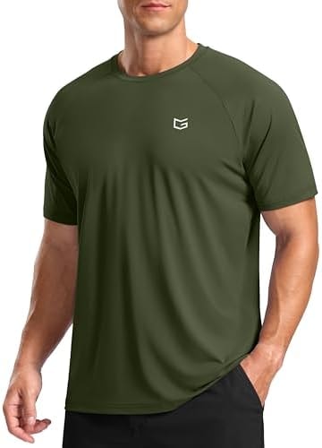 G Gradual Men's Athletic Workout T-Shirts Moisture Wicking Cooling Running Shirts Short Sleeve Performance Tee for Gym Tennis(Olive,L)