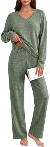 ANRABESS Pajamas for Women Set Comfy 2 Piece Lounge Outfits,Deep Green,L