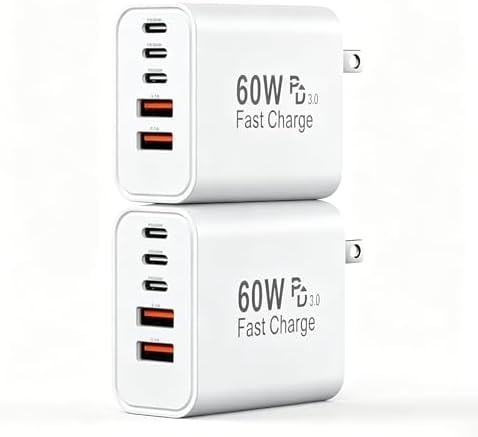 USB C Fast Charger Block, 5-Port 60W USB-C Wall Charger Plug, Multiport Phone Charging Cube,Type C Power Adapter Brick Box for Apple iPhone 17 16 15 14 13 12 11 7 6 Pro Max/Plus,iPad Air/Mini,Samsung