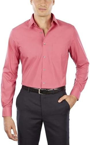 Van Heusen Men's Dress Shirt Fitted Poplin Solid, Desert Rose, 16" Neck 36"-37" Sleeve