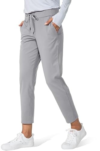 Women's Pants 2 Deep Pockets 7/8 Stretch Sweatpants, Light Grey, S