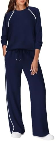 Ekoauer Lounge Sets for Women 2 Piece Matching Outfits Navy Blue Large