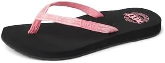 REEF Ginger Womens Beach Flip Flop, Soft Woven Strap Made From 100% Recycled PET, Black/Pink, 10