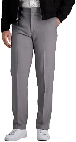 J.M. Haggar Men's Sharkskin Superflex Waist Straight Fit Dress Pant, Grey, 29W x 29L