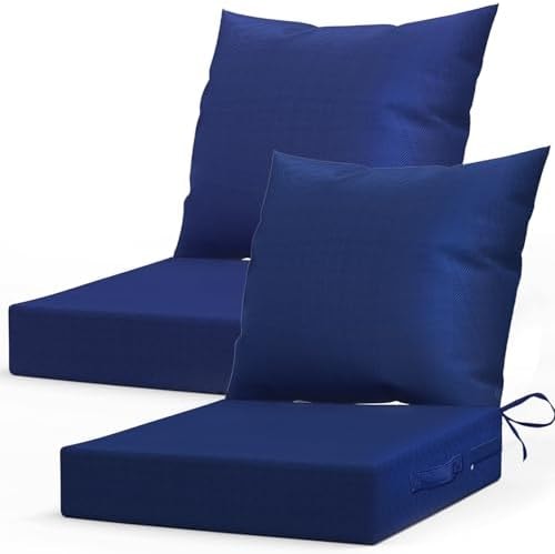 L’AGRATY Outdoor Chair Cushions for Patio Furniture：24" x 24" Deep Seat Cushions with Backrest for Couch Sofa Chair - Waterproof Fade-Resistant Patio Cushion(Set of 2,Navy Blue)