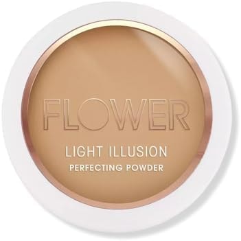FLOWER Beauty By Drew Barrymore Light Illusion Perfecting Powder - Powder Foundation + Setting Powder for Makeup - Medium Buildable Coverage - Natural Glow + Flawless Finish - (Sable)