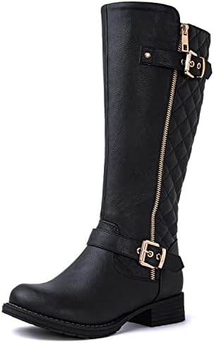 GLOBALWIN Women's Black Quilted Knee High Boots Low Heel Comfortable Fashion Dressy Riding Boots For Women Size 10M