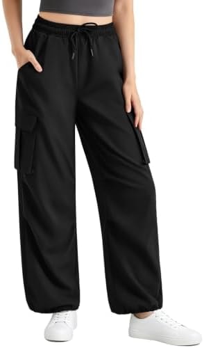 Fawarior Cargo Pants Women Baggy Parachute Hiking Pants with 4 Pockets