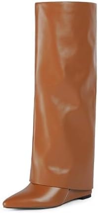 Modatope Knee High Boots Women Fold Over Boots Slouchy Tall Boots,Brown,9.5