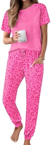 Ekouaer Pajamas for Women Set Short Sleeve PJ Set 2 Piece Jogger Pants