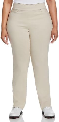 PGA Tour Women's Tummy Control Pull-on Waistband Golf Pants, Sand, 5X-Large Plus
