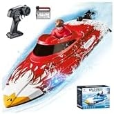 SRGBND RC Boat, Remote Control Boat for Kids, 25 KPH Fast RC Speed Boat with LED Lights for Pools & Lake, 2.4GHz Racing Speed Remote Electric Boat for Ages 8-12, Waterproof, Summer Water Toys -Red