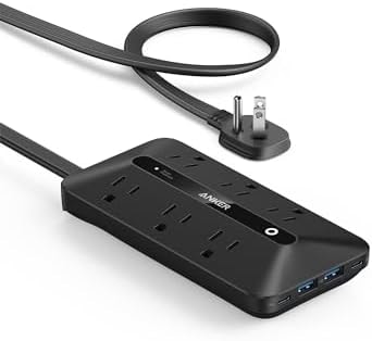 Anker Power Strip with 300J Surge Protector, 5ft Outlet Extender, 20W, 6AC