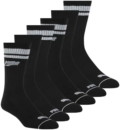 PUMA mens PUMA Men s 6 Pack Crew Socks, Black/Grey Detail, 13-Oct US