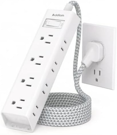 White Braided Power Strip Surge Protector with 12 Outlets
