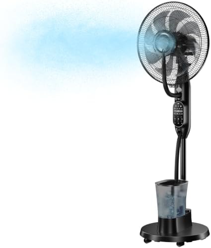Etunsia Misting Fan, Standing Fan 8 Blades with Humidifier, Oscillating Fan with 3 Misting Modes 9 Speeds 7H Timer, Quiet Fan for Bedroom