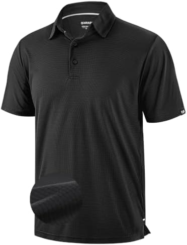 G Gradual Mens Golf Shirt Black Short Sleeve Dry Fit Moisture Wicking Lightweight Performance Athletic Grid Summer Collared Polo Shirts for Men Large