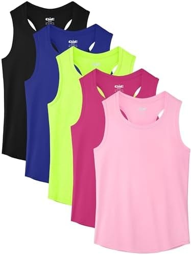 5 Pack Girls Tank Tops Dry-Fit Sleeveless Athletic Undershirts for Teen