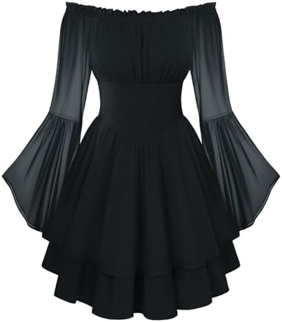 Women Corset Dress Off Shoulder Bell Sleeve Mini Dress Black M