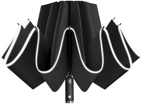 Windproof Portable Folding Inverted Umbrella with LED, Auto Open Close