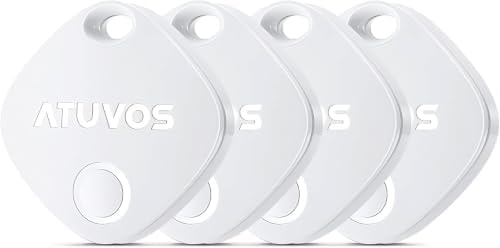 ATUVOS Air Tracker Tags-4 Pack, Bluetooth Luggage Tracker Works with Apple Find My APP (iOS Only, Not for Android), Keys Finder and Item Locator for Luggage, Backpack, Suitcases, Replaceable Battery