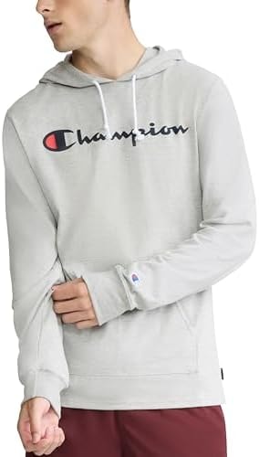 Champion Men's Pullover Jersey T-Shirt Hoodie, Standard Fit, Midweight, Script Logo, Oxford Gray Heather - Classic Script Logo, Large