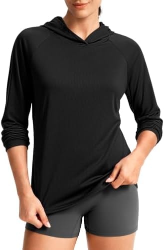 Women's Workout Athletic Lightweight Hoodie UPF 50+ Long Sleeve Black XS
