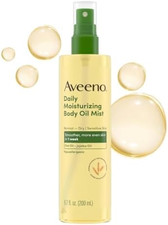 Aveeno Daily Moisturizing Body Oil Mist with Oat Oil and Jojoba Oil for Rough, Dry, Sensitive Skin, Nourishing Body Spray for Smoother, More Even Skin, Paraben- & Silicone-Free, 6.7 fl. oz