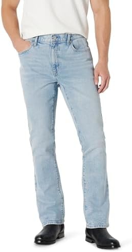 Amazon Essentials Men's Low Stretch Slim-Fit Bootcut Jeans, Tinted Ice Light Wash, 42W x 32L