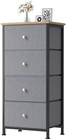 DUMOS Nightstand with 4 Drawers Bedside Table with Removable Fabric Bins Sturdy Steel Frame Wood Top Organizer Furniture for Bedroom Closet Living Room, Dusty Blue