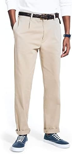 Nautica Men's Classic Fit Flat Front Stretch Solid Chino Deck Pant Pants, True Khaki, 42W 32L