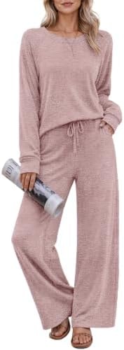 Ekouaer Pajama Sets for Women Long Sleeve Sleepwear Crew Neck Pj Lounge Set