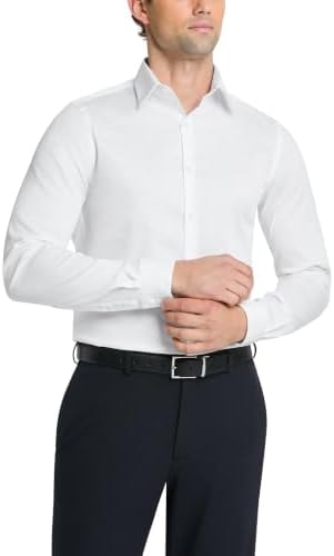 Van Heusen mens Slim Fit Flex Collar Stretch Solid Dress Shirt, White, 16.5 Neck 32 -33 Sleeve US