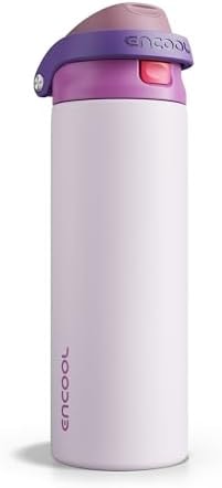 ENCOOL Leakproof Insulated Water Bottle with Straw Dual-Sip Water Bottle Bag-Safe Design for Work, Commute & Gym – Keeps Drinks Cold All Day, 24 oz, Purple Cabbage