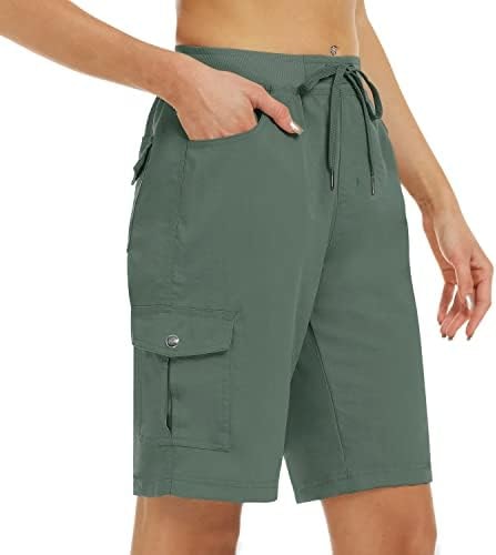 MoFiz Women's 10" Hiking Shorts Athletic Outdoor Cargo Shorts for Women Quick Dry Workout Running Summer Shorts with Pockets Army Green M