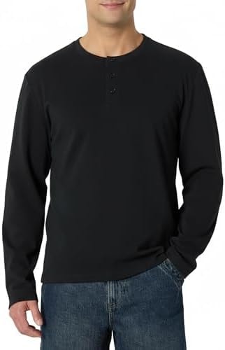Amazon Essentials Men's Long Sleeve Henley Shirt for Men, Regular-Fit, Cotton, Available in Big & Tall, Black, X-Small
