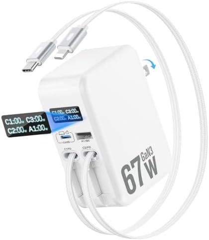 4 in 1 Retractable Wall Charger, 67W Retractable Phone Charger with Cables