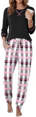 Ekouaer Pajamas for Women Set Long Sleeve Top and Jogger Pants Lounge Sets