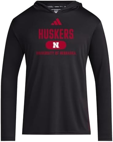 adidas Men's NCAA Designed for Training Team Lightweight Hoodie, Black/Team Power Red/Ncaa Nebraska, X-Small