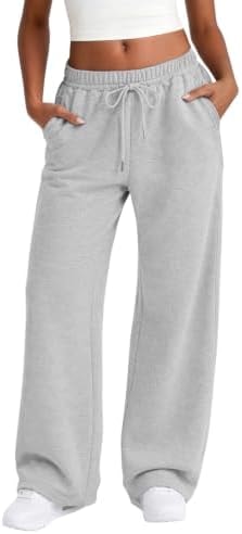 JEKAOYI Women's High Waisted Wide Leg Sweatpants Baggy Drawstring Casual Sweat Pants with Pockets Daily Sports Lounge Wear Grey