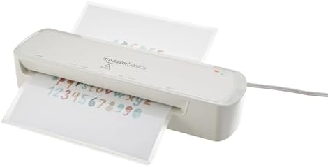 Amazon Basics 9-Inch Thermal Laminator Machine with Quick Warm-Up, 2 Heat Settings, Jam Release for Documents and Photos, White
