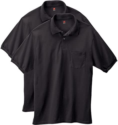 Hanes mens Short-sleeve Jersey Pocket (Pack of 2) polo shirts, Black, Large US