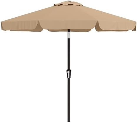 AreShark 9FT Valance Patio Umbrella, Outdoor Table Umbrella with Tilt and Crank, Outdoor Market Umbrellas W/ 8 Sturdy Ribs UV Protection for Garden, Deck, Backyard and Pool, Beige