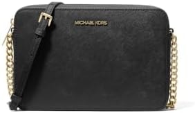 Michael Kors, Women's, Jet Set Large Crossbody Bag, Gold-Tone Hardware/Saffiano Leather/Black