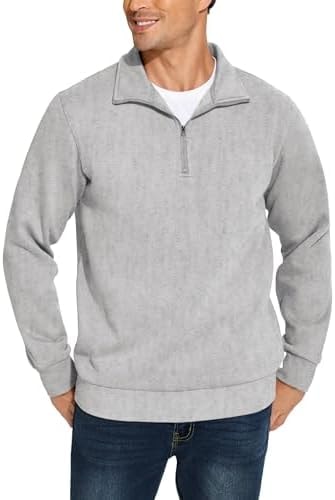 PINSPARK Men's Quarter Zip Pullover Sweatshirt Mock Neck Fleece Cotton Grey