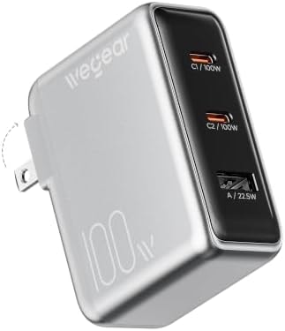 wegear 100W GaN USB C Charger Block, 3-Port Slim Foldable Wall Charger