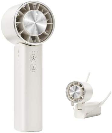 Sowmow Hand Held Fan - 4 Speeds Adjustable 4800mAh,Foldable,Lightweight Neck-Worn Design,Beach Vacation Essentials,Portable Fan for Travel,Cooling for Camping Outdoor and Indoor - Beige
