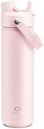 ENCOOL Insulated Water Bottle with Straw Stainless Steel Water Bottle, Leak-Proof, BPA-Free, Double Wall Vacuum Keeps Cold for 24 Hours for Sports, Travel, School (26 oz, Cotton Candy)