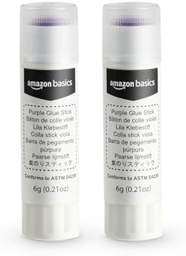 Amazon Basics Purple Washable School Glue Sticks, Dries Clear, 0.21-oz Stick, 2-Pack